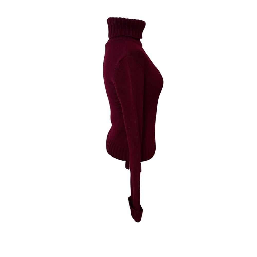 Theory Women's 100% Wool Turtleneck Sweater Burgundy Chunky Rib Knit Large - Picture 2 of 5